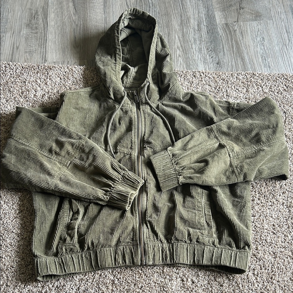American Eagle Outfitters Olive Green Corduroy Zip Hoodie